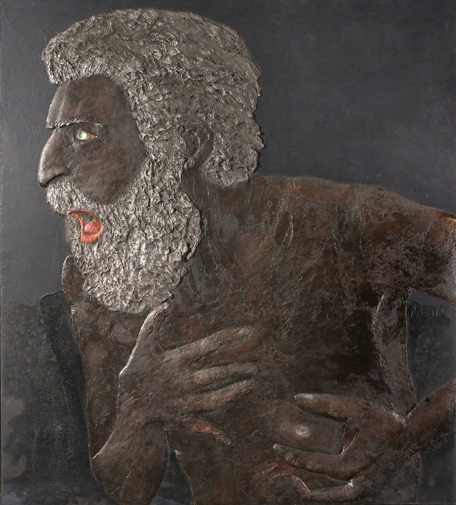 "A bout de souffle"  bas-relief sculpté et peint sur châssis en bois,167 x 147 cm 