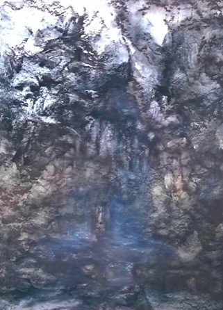 Grotte de cristal, fusain et encre, 65 x 50cm